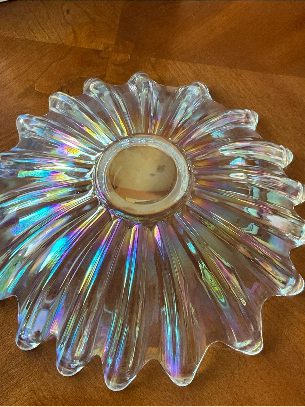 VTG 11” Federal Glass Celestial Iridescent Clear Glass Scalloped Ctr Piece Bowl - Picture 7 of 8